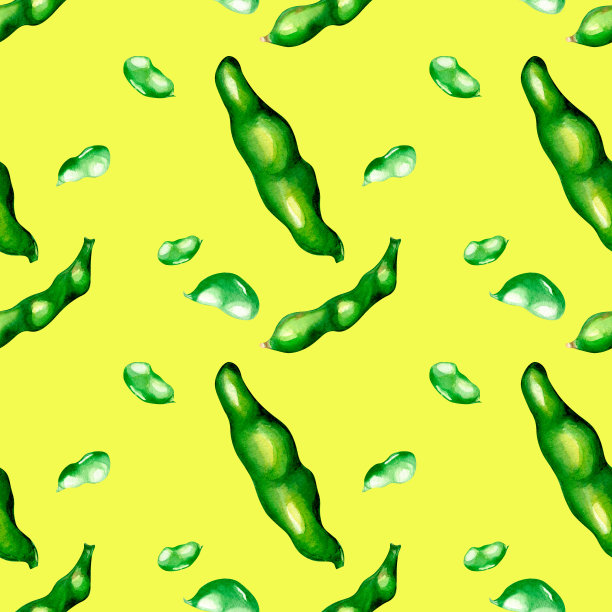 绿豆，豆科水彩上黄色无缝图案图片下载