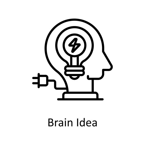 大脑想法矢量轮廓图标设计插图。图形设计符号在白色背景EPS 10文件图片下载