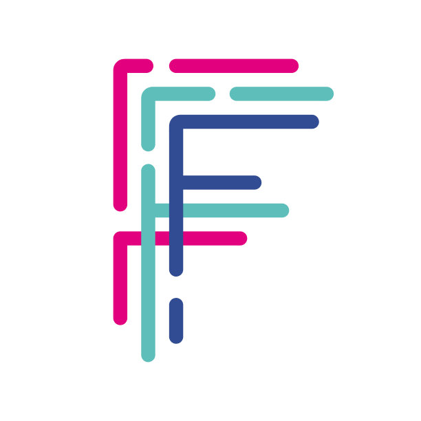 抽象字母F线彩色线形标志。图片下载