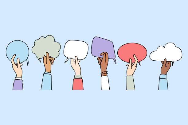多民族的人们手持语音泡泡在网上交流图片下载