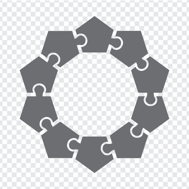 简单的图标多边形拼图在灰色。简单的图标五边形拼图的十个元素的透明背景为您的网站设计，应用程序，用户界面。EPS10。图片下载