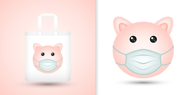 猪头放在白色的大手提袋上图片下载