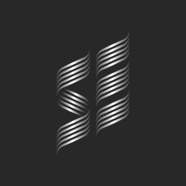 组合字母SE或ES徽标，两个字母S和E的婚卡会徽，编织细线脚本，金属梯度弯曲条纹形状图片下载