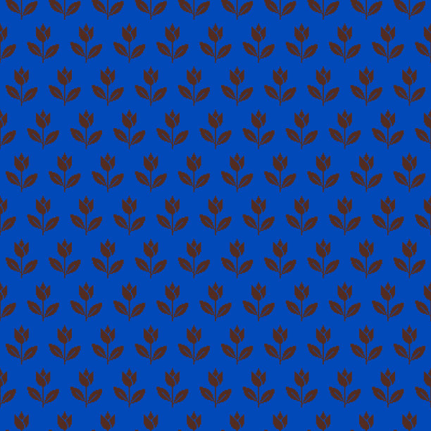 简单的矢量像素艺术无缝模式的简约牛仔蓝色和棕色咖啡颜色抽象盛开的郁金香花图片下载