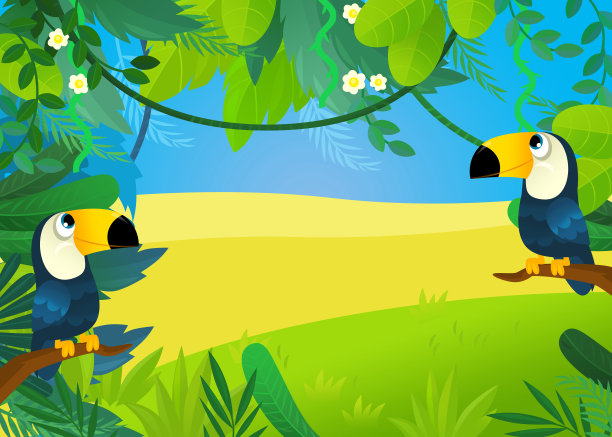 卡通场景与丛林森林插图的孩子图片下载