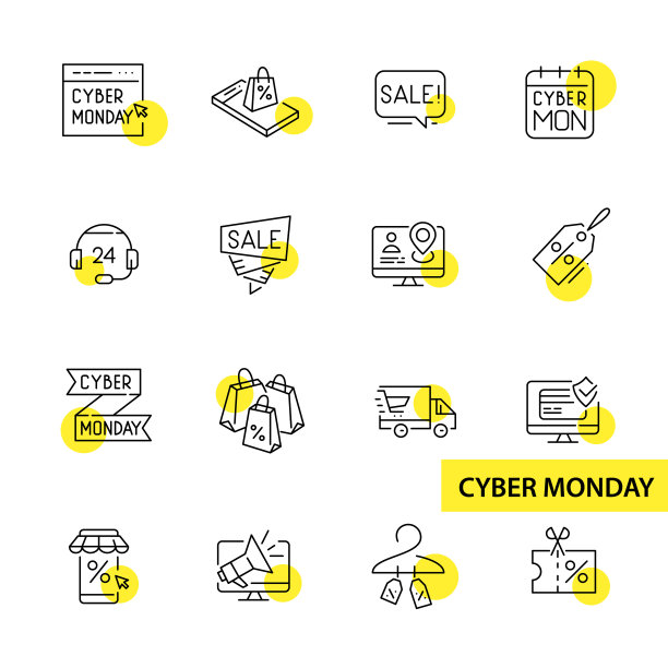 网络星期一季节性电子商务假日促销活动。像素完美，可编辑的笔画线艺术图标集图片下载