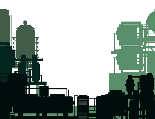 生产工厂。框架组成。对象的轮廓。工业技术设备。工厂的化学物质。现代科技企业。孤立在白色背景。向量图片下载