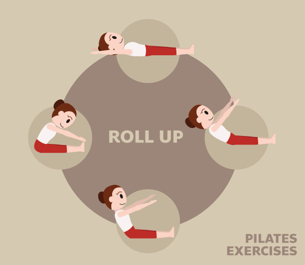 普拉提动作练习卷可爱卡通矢量插图图片下载