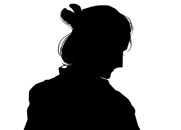 插图悲伤的年轻武士的江户时期的黑白剪纸风格的侧面。图片下载