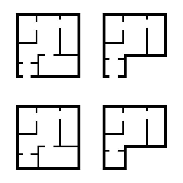 集住宅平面图图标、建筑素描平面设计、住宅建筑工程矢量插图图片下载