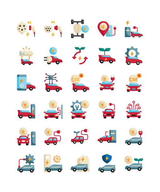 电动汽车平面网络图标图片下载