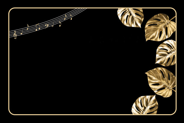 框架的金色Monstera设计的黑色背景图片下载