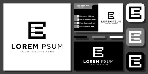 首字母字母E钢琴音乐钢琴家管弦乐队矢量标志设计与名片图片下载