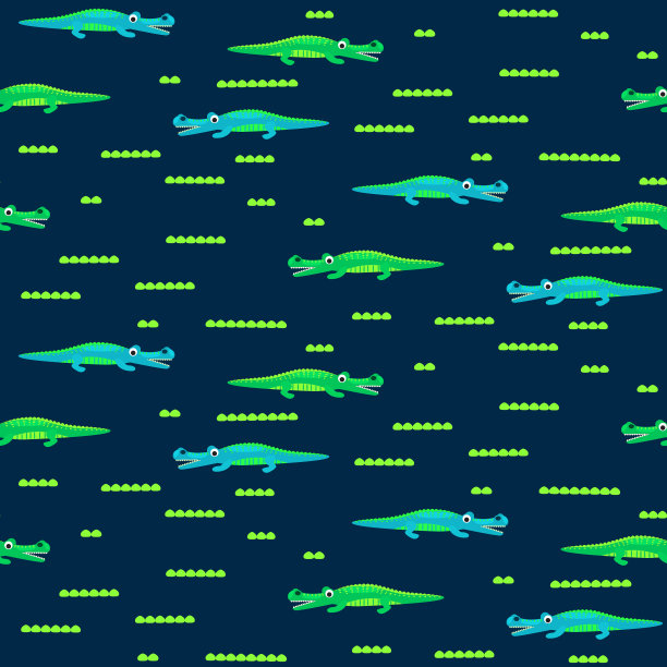 鳄鱼图案可爱动物卡通丛林无缝插图。鳄鱼的背景图片下载