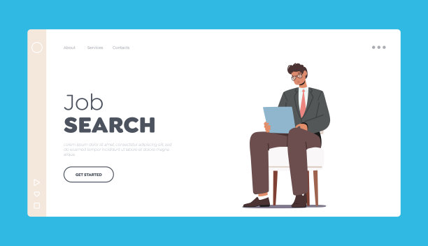 人力资源，工作就业，招聘，求职搜索登陆页面模板。专家申请人正在等待面试图片下载