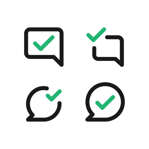 勾选标记语音泡泡向量图标设置。用绿色标记聊天评论或消息。向量EPS 10图片下载