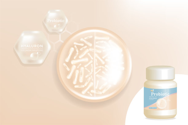 益生菌和透明质酸皮肤溶液广告，白色胶原蛋白，和维生素血清滴化妆品广告背景准备使用插图向量。图片下载