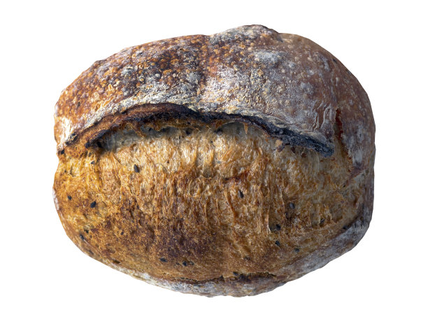 直接上面的观点烤棕色的自制酵母，孤立的，透明的背景与复制空间图片下载