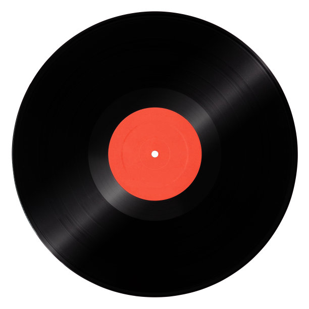 有红色空白标签的旧黑胶唱片图片下载