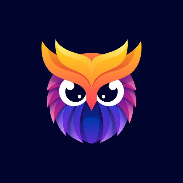 矢量插图猫头鹰夜梯度色彩风格。图片下载