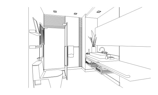 浴室线描，现代设计，3d效果图图片下载
