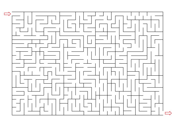 有入口和出口的矩形迷宫。迷宫游戏。硬介质的复杂性。儿童迷宫拼图，矢量插图图片下载