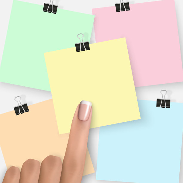用活页夹指着纸条。挑选东西。手势。现实的手与法式美甲指甲。矢量插图网页设计，教育或商业创意项目。图片下载