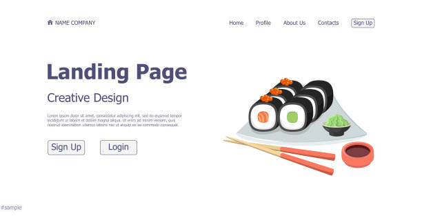 寿司和卷店餐厅网站的设计概念登陆页面-矢量图片下载