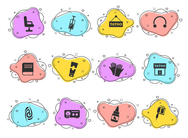 纹身沙龙字形向量图标彩色气泡形状孤立在白色背景。纹身沙龙图标集网页设计，移动应用程序和UI设计图片下载