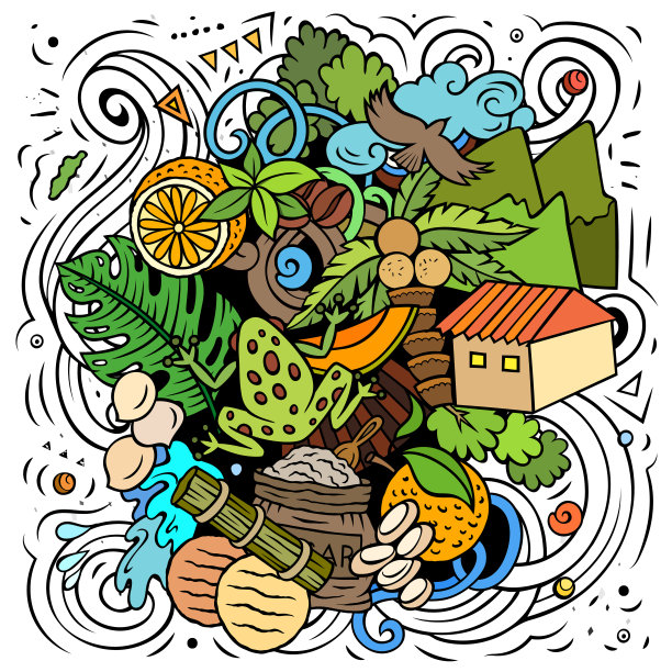 苏里南手绘卡通涂鸦插图。图片下载