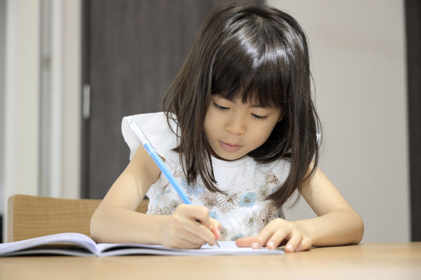 在餐厅学习的日本女孩(7岁)图片下载