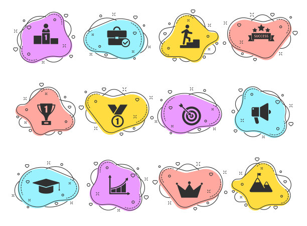 成功字形矢量图标彩色气泡形状孤立在白色背景。网页设计，移动应用和UI设计的成功图标集图片下载