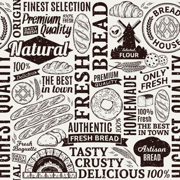 复古风格排版烘焙无缝模式或背景图片下载