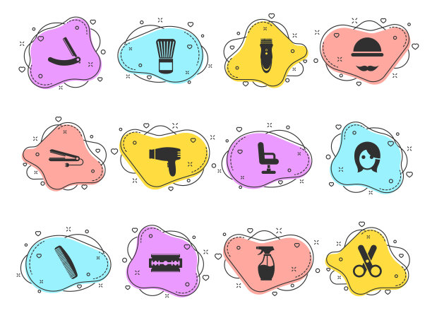 理发店符号向量图标彩色气泡形状孤立在白色背景。理发店图标设置为网页设计，移动应用程序和UI设计图片下载