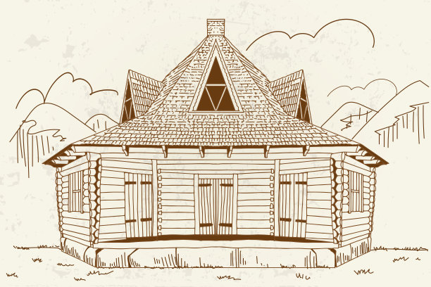 喀尔巴阡山脉的架构。古老的国家。向量草图。图片下载