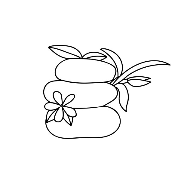 禅宗石头与花卉涂鸦插图。Spa概念与涂鸦禅宗石头插图。涂鸦带有花朵的温泉石。图片下载