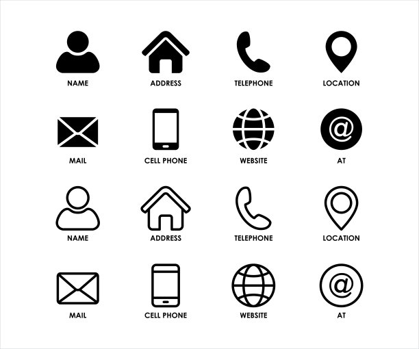 接触线图标。移动和网络的联系符号。包含智能手机，信息，电子邮件，日历，位置等图标图片下载