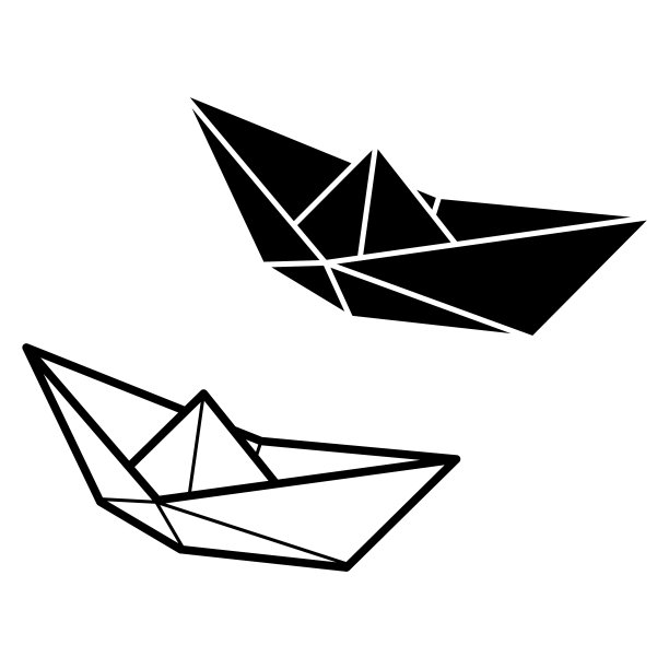 一套矢量插图的纸船图标。轮廓简单和轮廓的工艺纸船孤立在白色背景。象征着旅行和海洋。图片下载