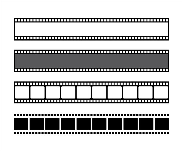 胶片条框或边框设置。照片、电影院或电影底片。电影带图标的复古图片。胶片卷，矢量插图图片下载