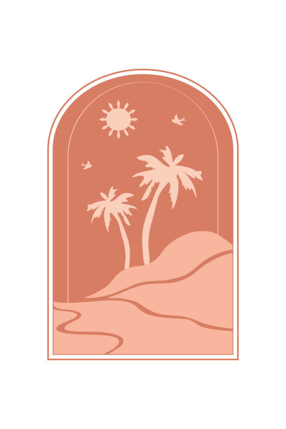 现代简约风格。摩洛哥的场景。摩洛哥的门，窗户在夜间的沙漠景色。矢量插图。图片下载