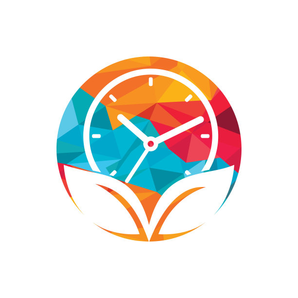 自然时间矢量标志设计。矢量时钟和叶子标志的组合。图片下载