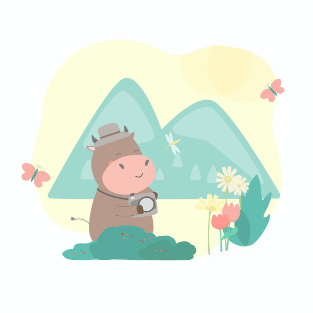 牛卡通人物与暑假矢量图片下载