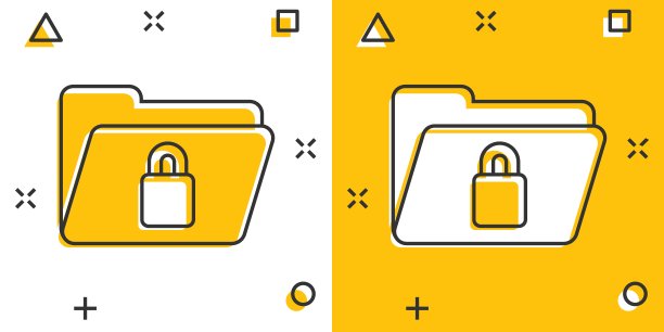 文件文件夹权限图标在漫画风格。文件访问卡通矢量插图在孤立的背景。秘密档案喷溅效果标识的经营理念。图片下载