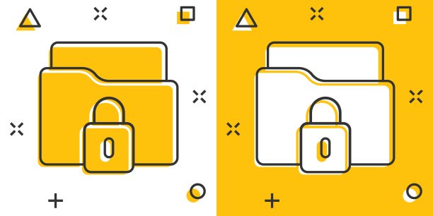 文件文件夹权限图标在漫画风格。文件访问卡通矢量插图在孤立的背景。秘密档案喷溅效果标识的经营理念。图片下载