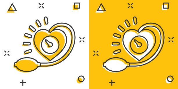 动脉血压图标在漫画风格。心跳监视器卡通矢量插图孤立的背景。脉冲诊断喷溅效应标志经营理念。图片下载