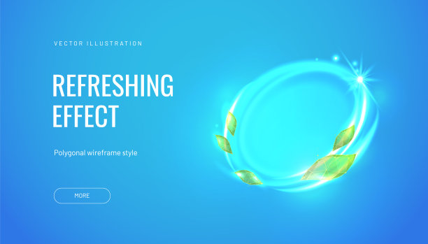 蓝色背景上的淡清新效果。元素清新剂，清洁剂，给予薄荷醇香气。空气从薄荷叶流出。矢量图图片下载