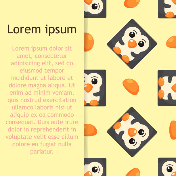 方形企鹅无缝图案。企鹅的脸向量背景。模板为包装，婴儿纺织。矢量图图片下载