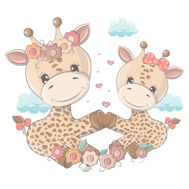 长颈鹿在一个有趣的卡通风格。图片下载