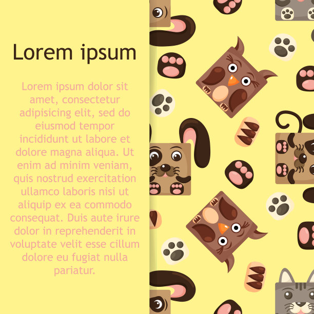 可爱的卡通方形动物狗，猫，猫头鹰脸，矢量动物园贴纸孤立的白色背景。矢量图图片下载