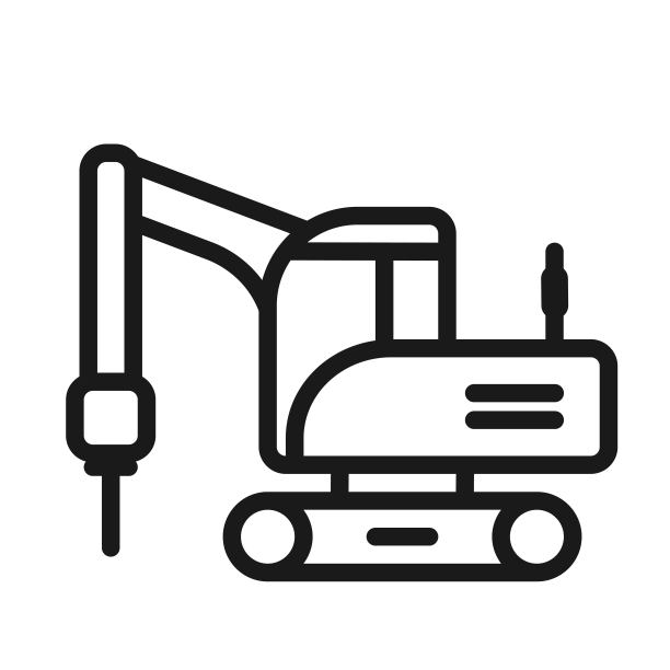 钻机挖掘机线图标。重型施工机械。孤立的矢量图图片下载